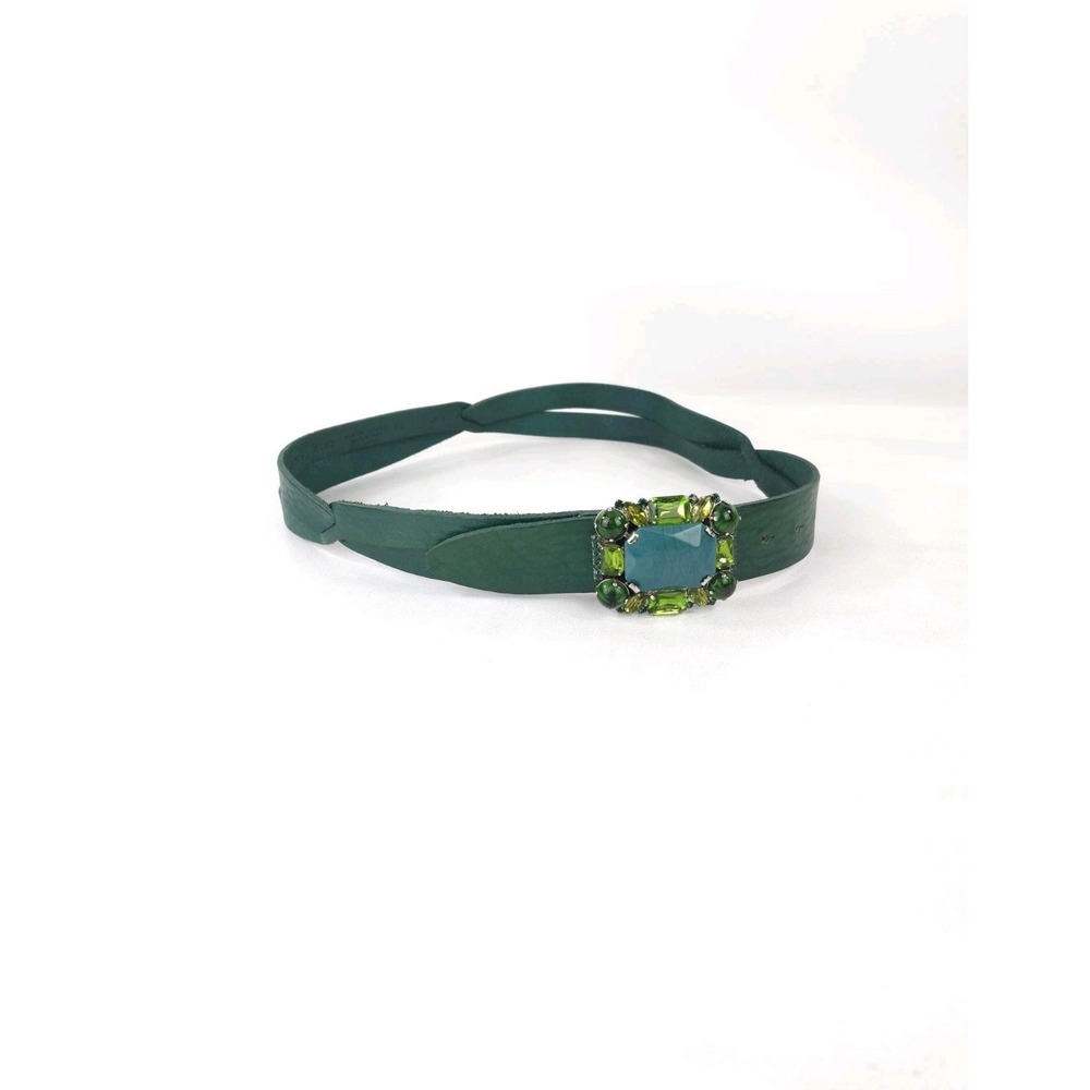Claudio Orciani Size 80 Green Genuine Leather Crystal / Gems Belt Made In Italy - Picture 2 of 7